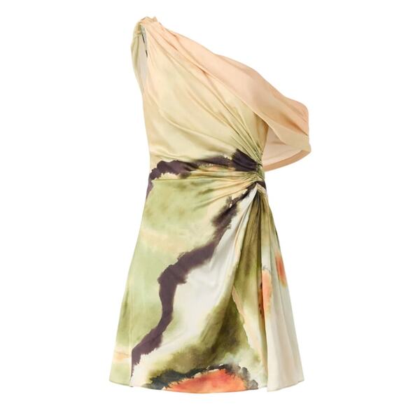 AMUR One-Shoulder Green and Cream Mini Dress - Picture 6 of 13